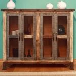Antique Multicolor Console w/4 Glass Doors - Image 2