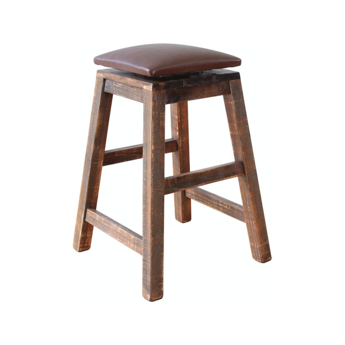 Antique Swivel Barstool w/ Faux Leather Seat Antique Swivel Barstool w/ Faux Leather Seat - Image 1