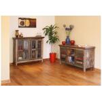 Antique Multicolor Console w/4 Glass Doors - Image 4