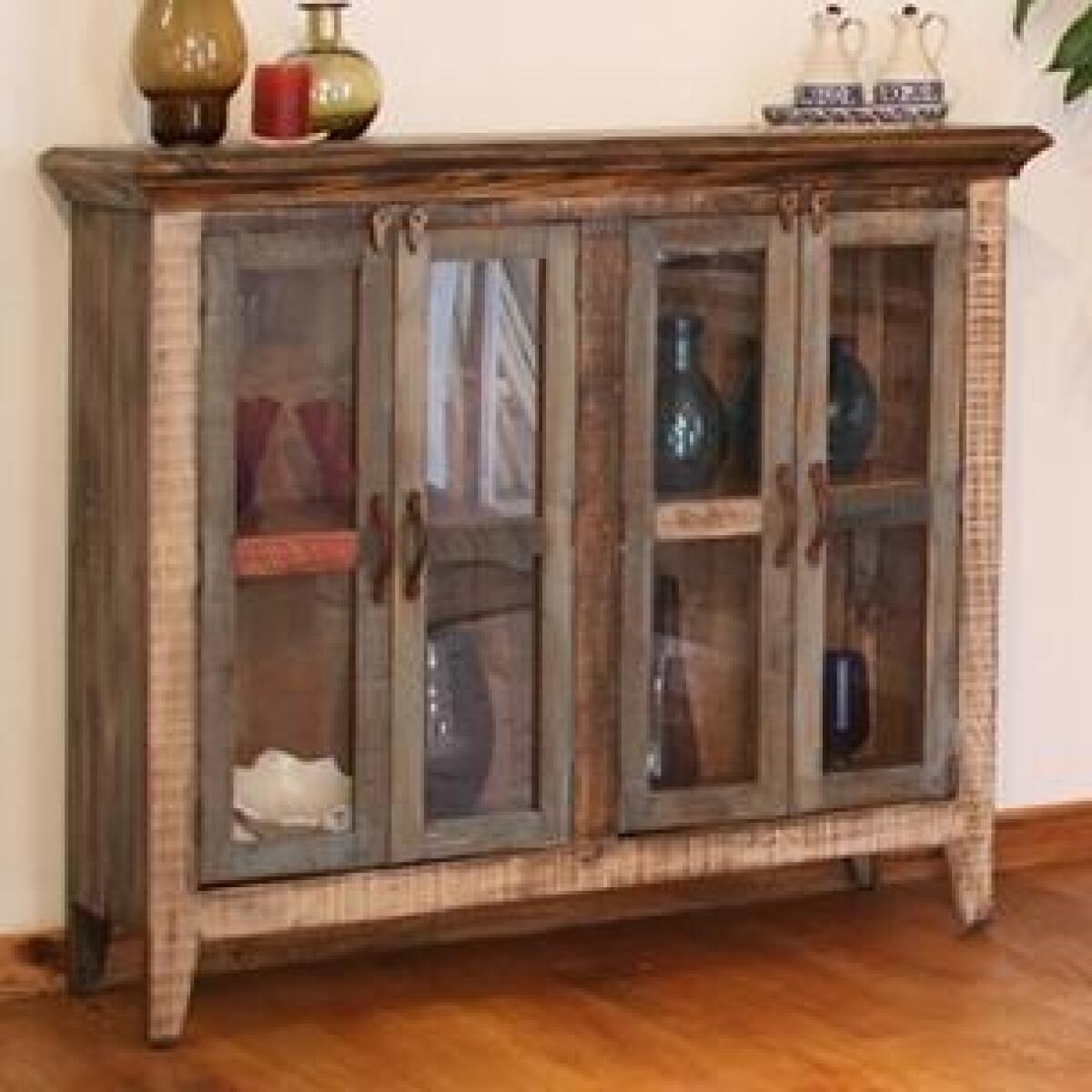 Antique Multicolor Console w/4 Glass Doors Antique Multicolor Console w/4 Glass Doors - Image 1