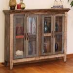 Antique Multicolor Console w/4 Glass Doors