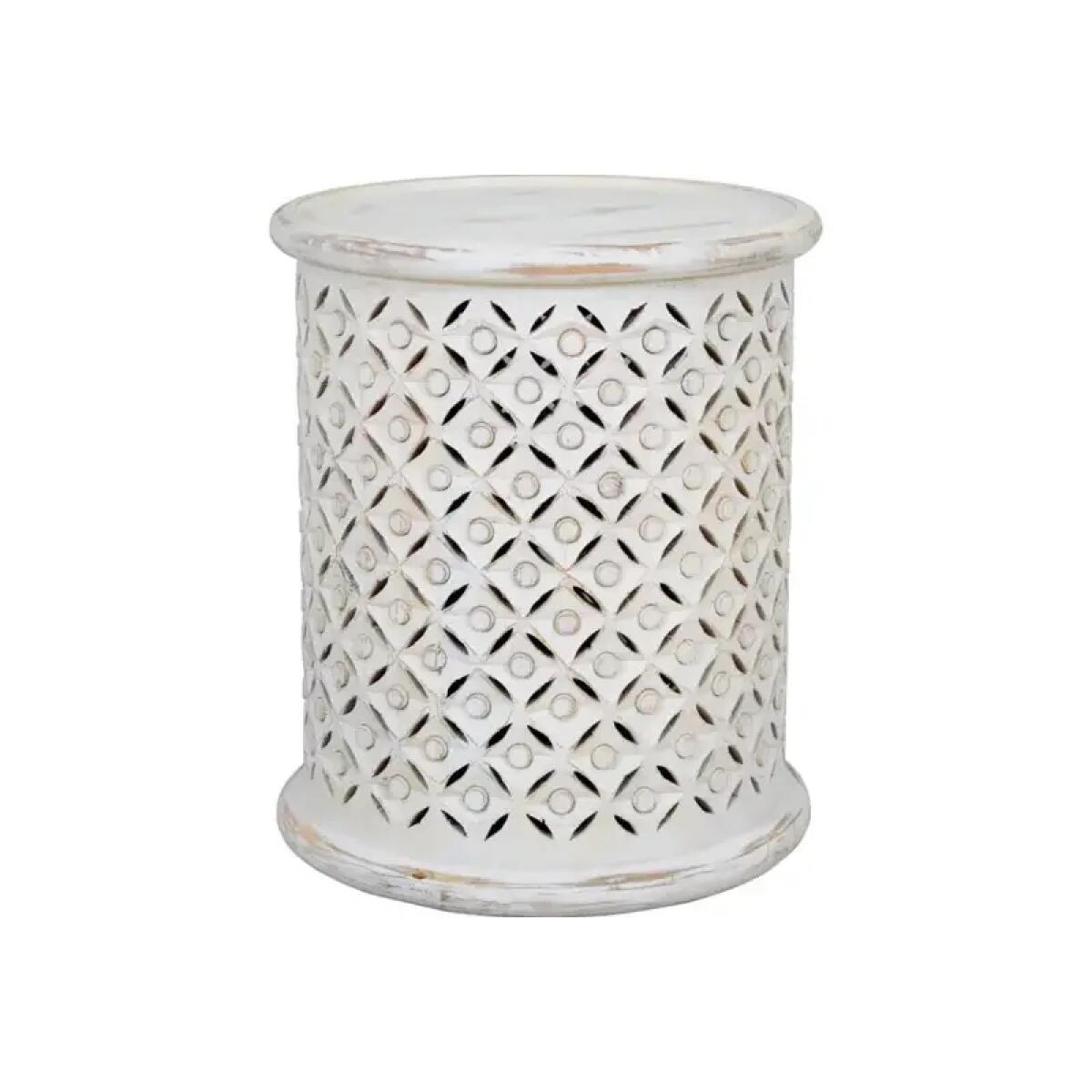 Hand-Carved Small Drum Accent Table Hand-Carved Small Drum Accent Table - Image 1